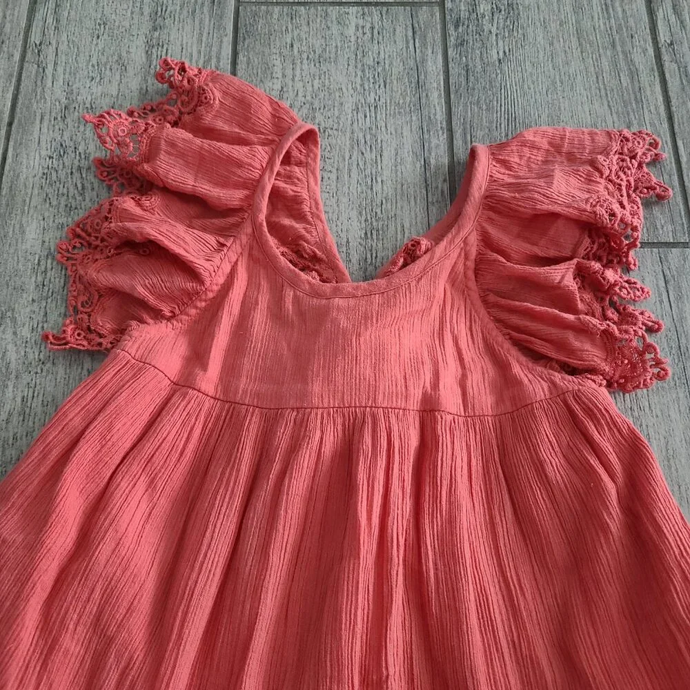 Peek Coral Eyelet Flutter Sleeve Dress - Girls Size Small (6–7)